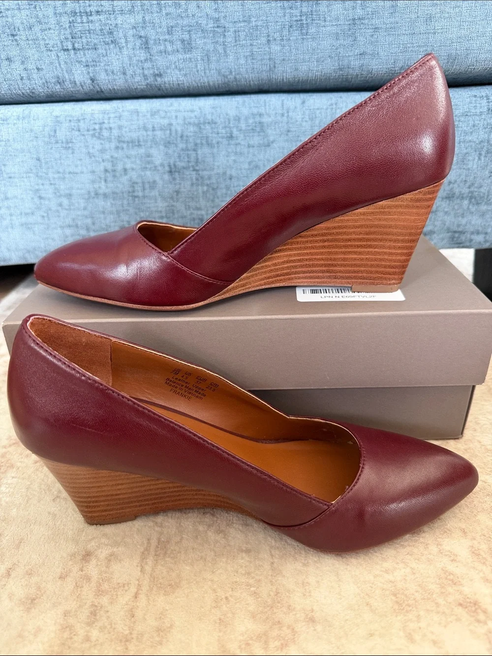 Franco Sarto Frankie Wine Leather Wedge Pumps